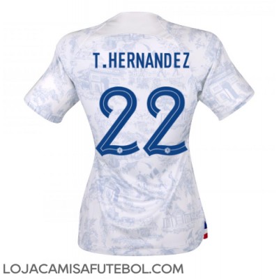 Camisa de Futebol França Theo Hernandez #22 Equipamento Secundário Mulheres Mundo 2022 Manga Curta